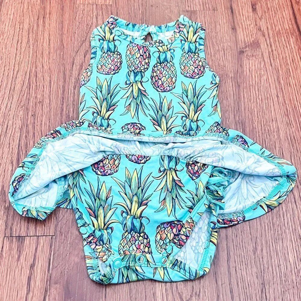 Bums & Roses Feelin Pine Tropical Pineapple Racer Back Ruffle Dress Size 3-6m — image 3 of 5